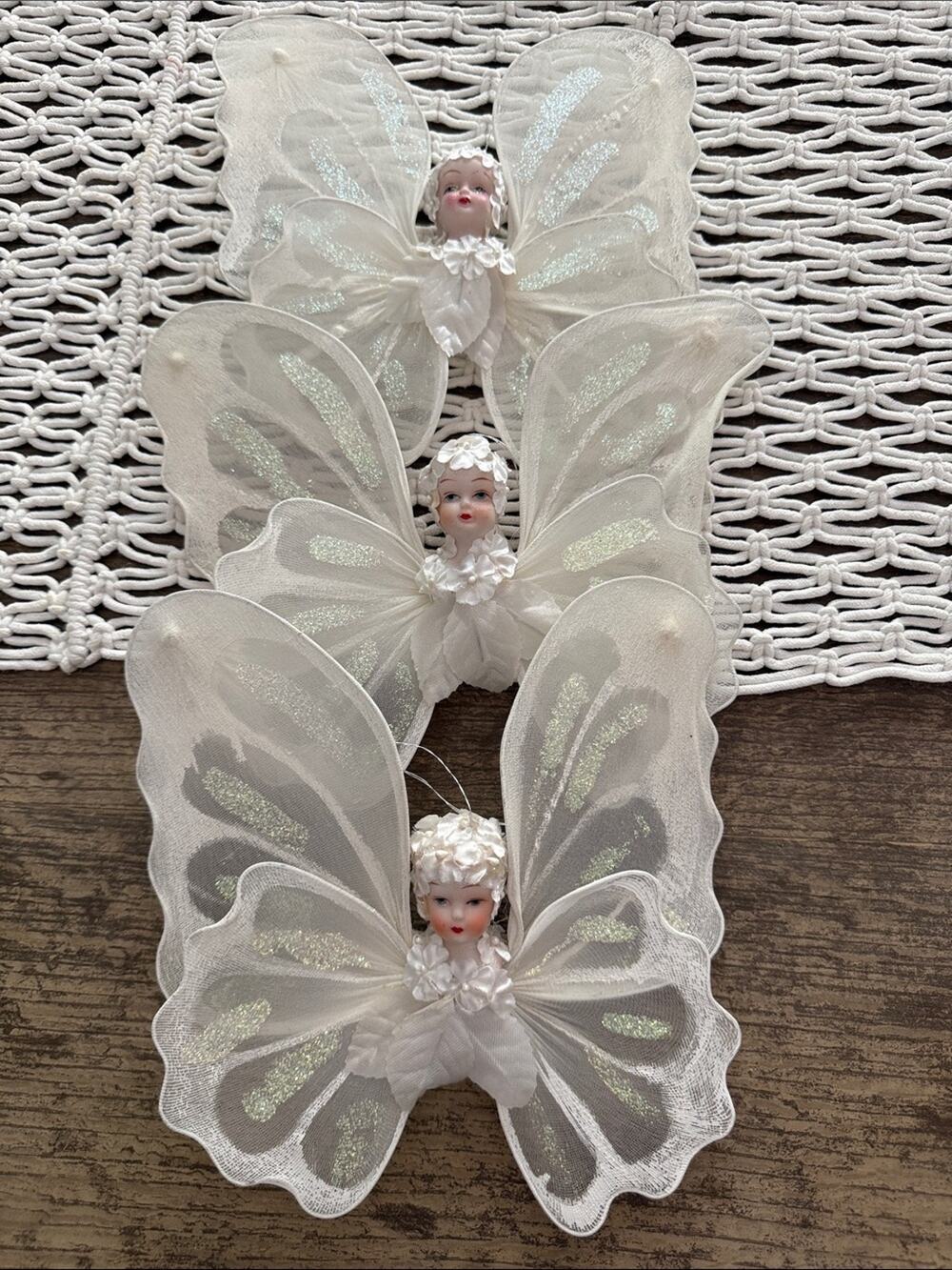 Vintage Silvestrio White Butterfly Fairy Wings Angel Holiday Christmas Ornaments